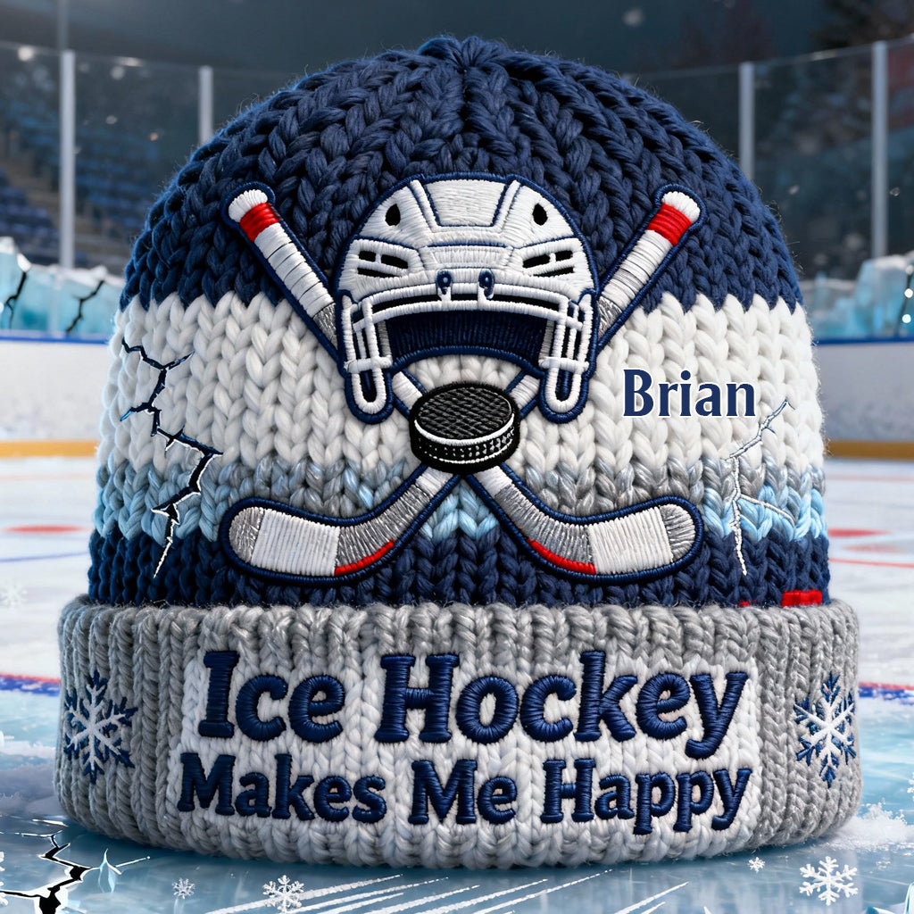 Le hockey sur glace me rend heureux - Bonnet de hockey personnalisé
