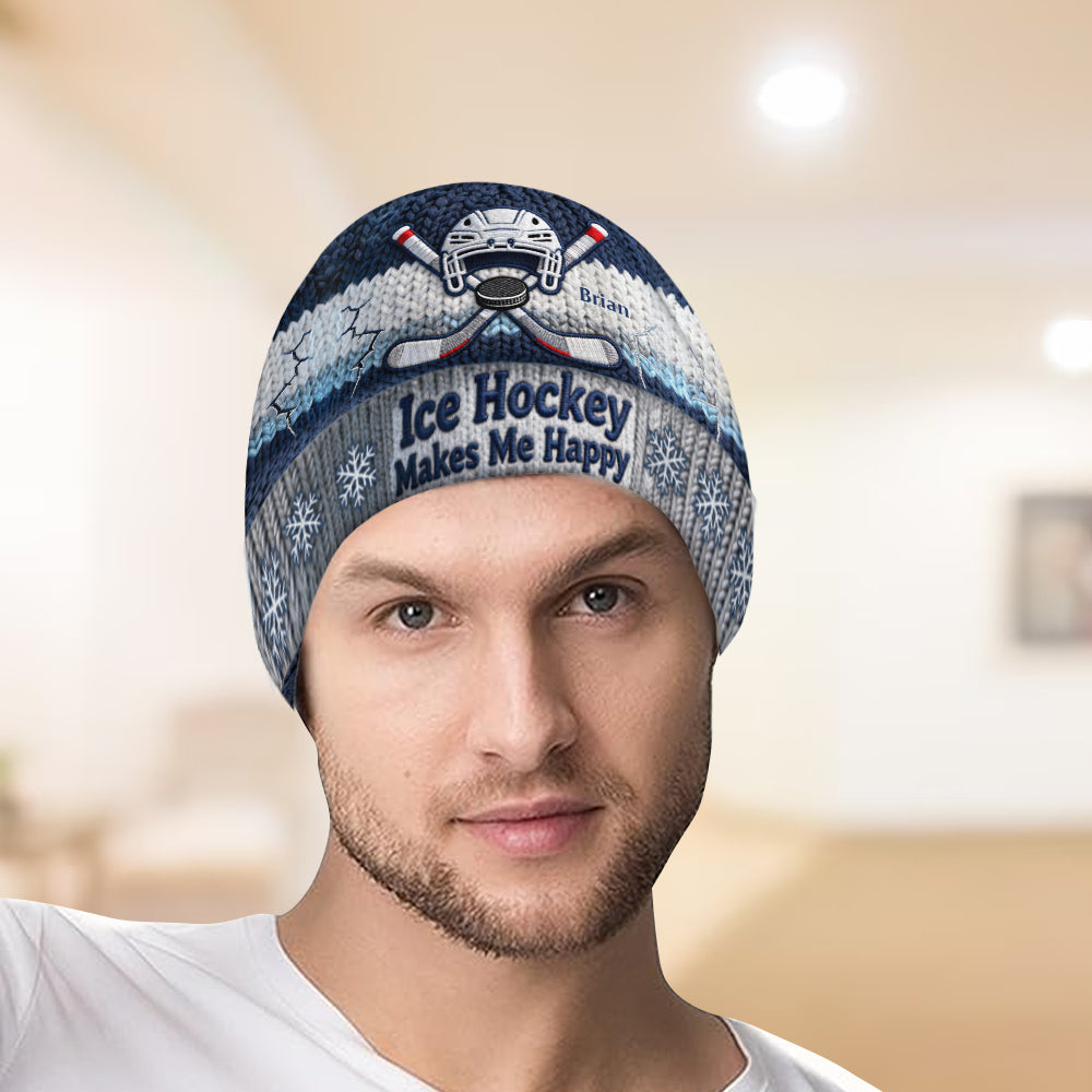 Le hockey sur glace me rend heureux - Bonnet de hockey personnalisé