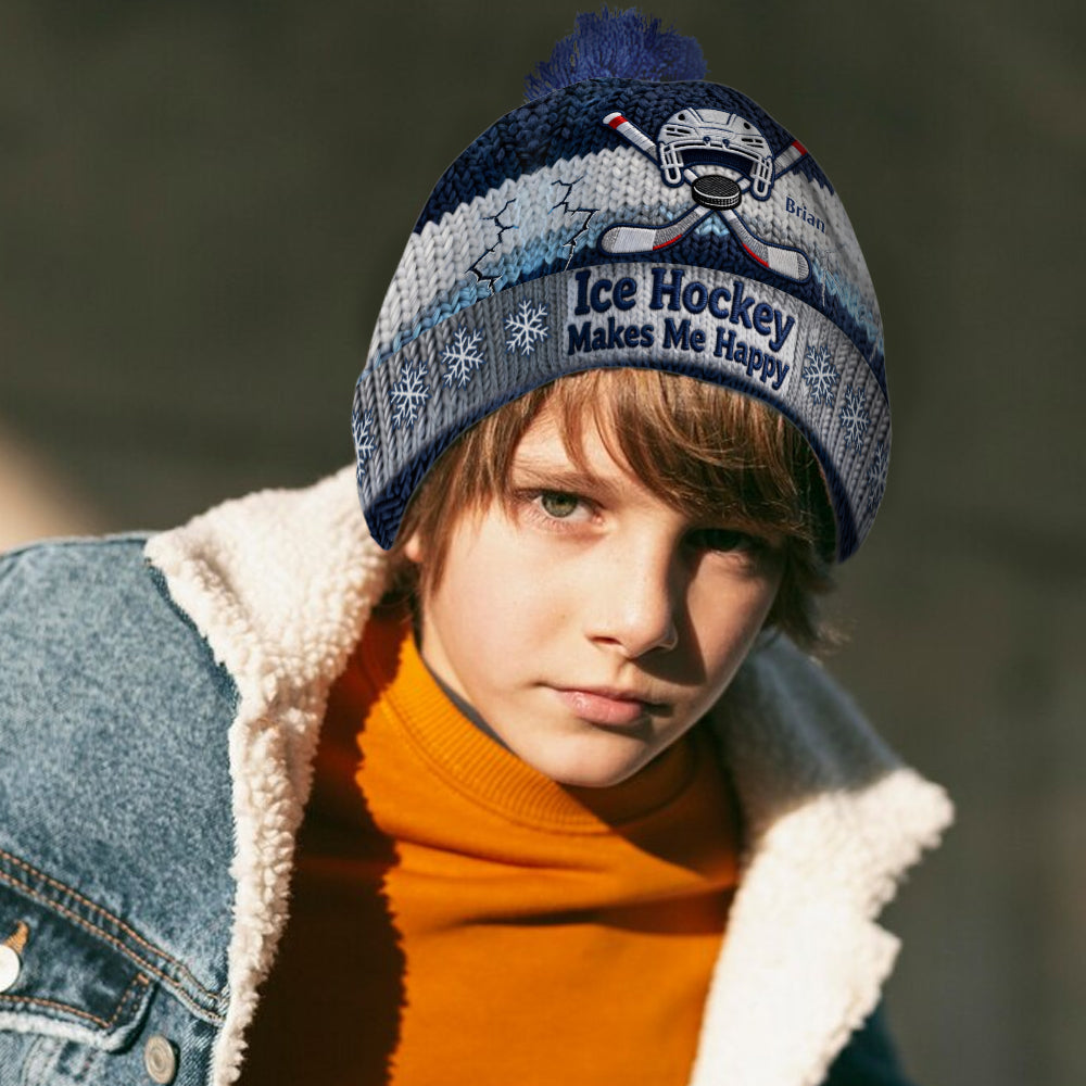 Le hockey sur glace me rend heureux - Bonnet de hockey personnalisé