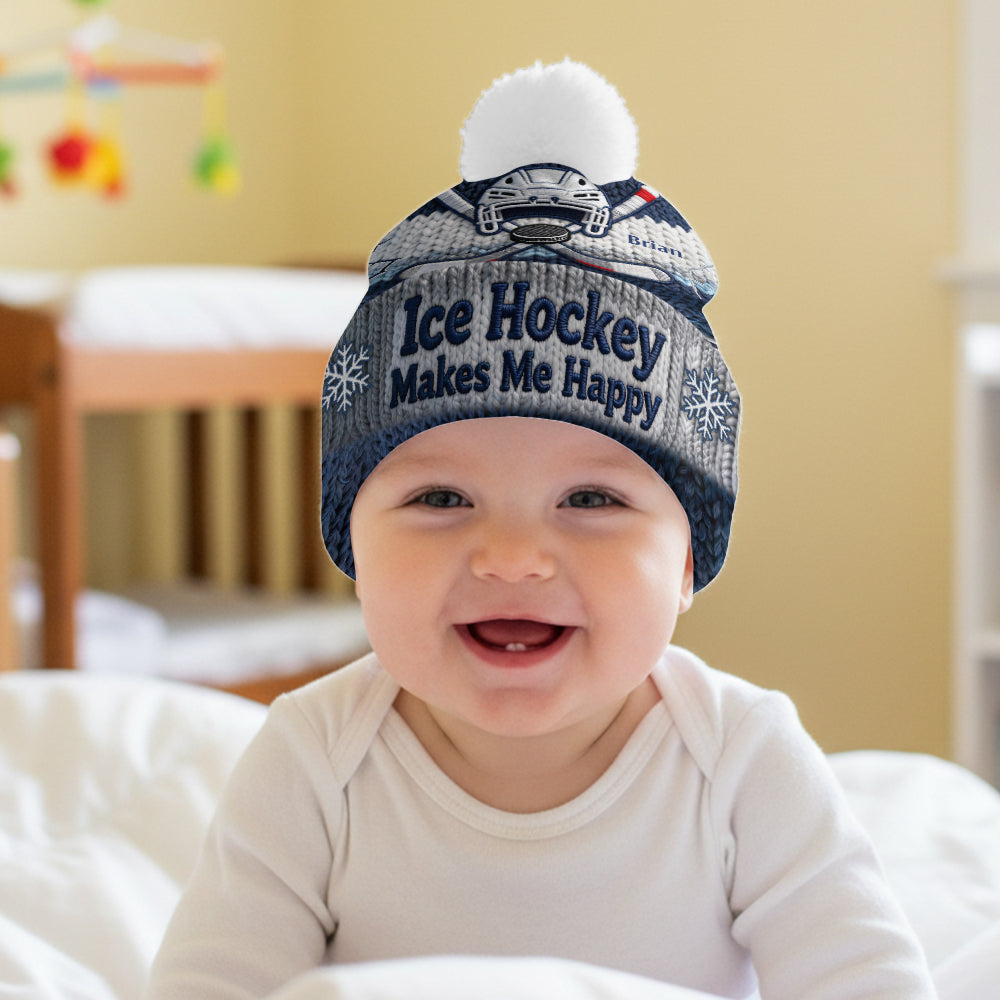 Le hockey sur glace me rend heureux - Bonnet de hockey personnalisé