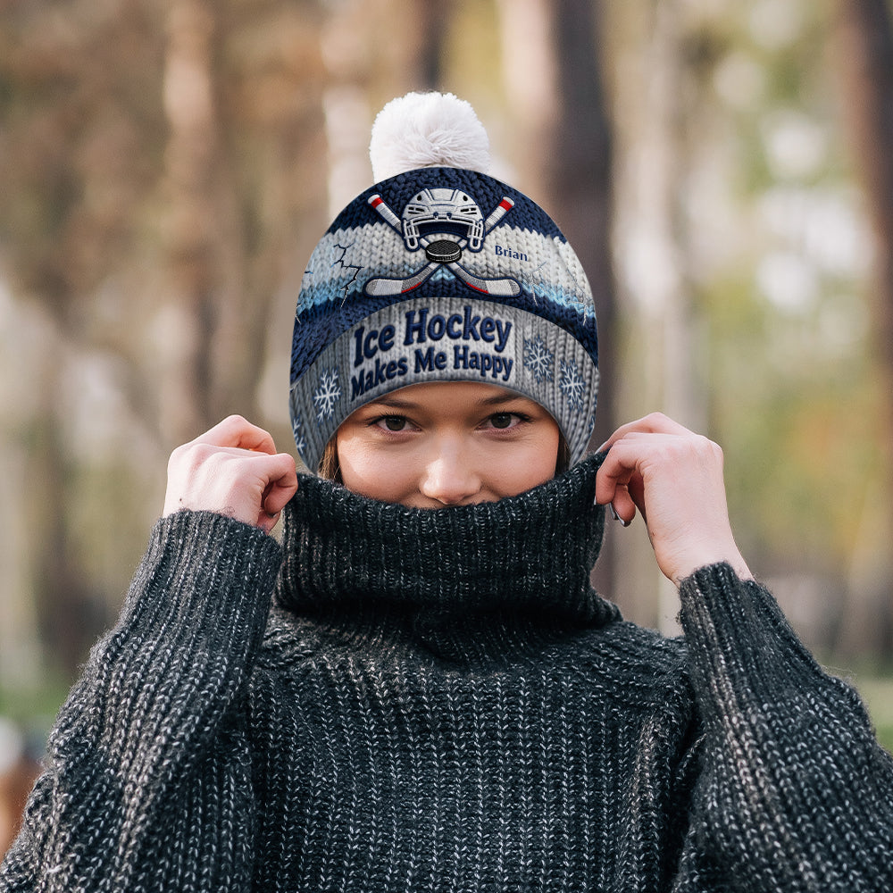 Le hockey sur glace me rend heureux - Bonnet de hockey personnalisé