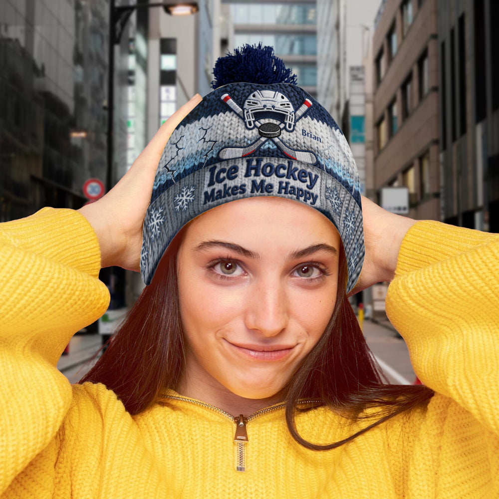 Le hockey sur glace me rend heureux - Bonnet de hockey personnalisé