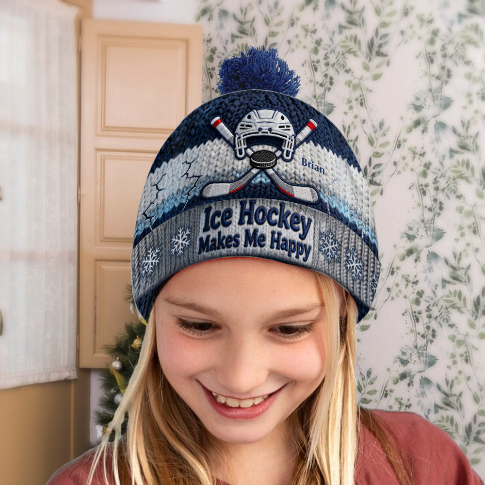 Le hockey sur glace me rend heureux - Bonnet de hockey personnalisé