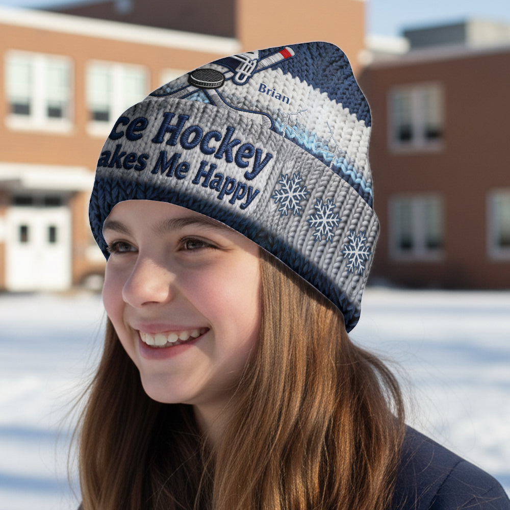 Le hockey sur glace me rend heureux - Bonnet de hockey personnalisé