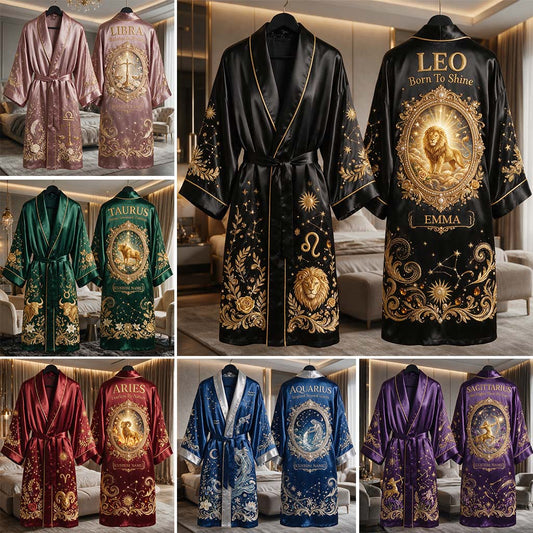 Zodiac Sign Luxury Rope - Personalized Horoscope Satin Robe