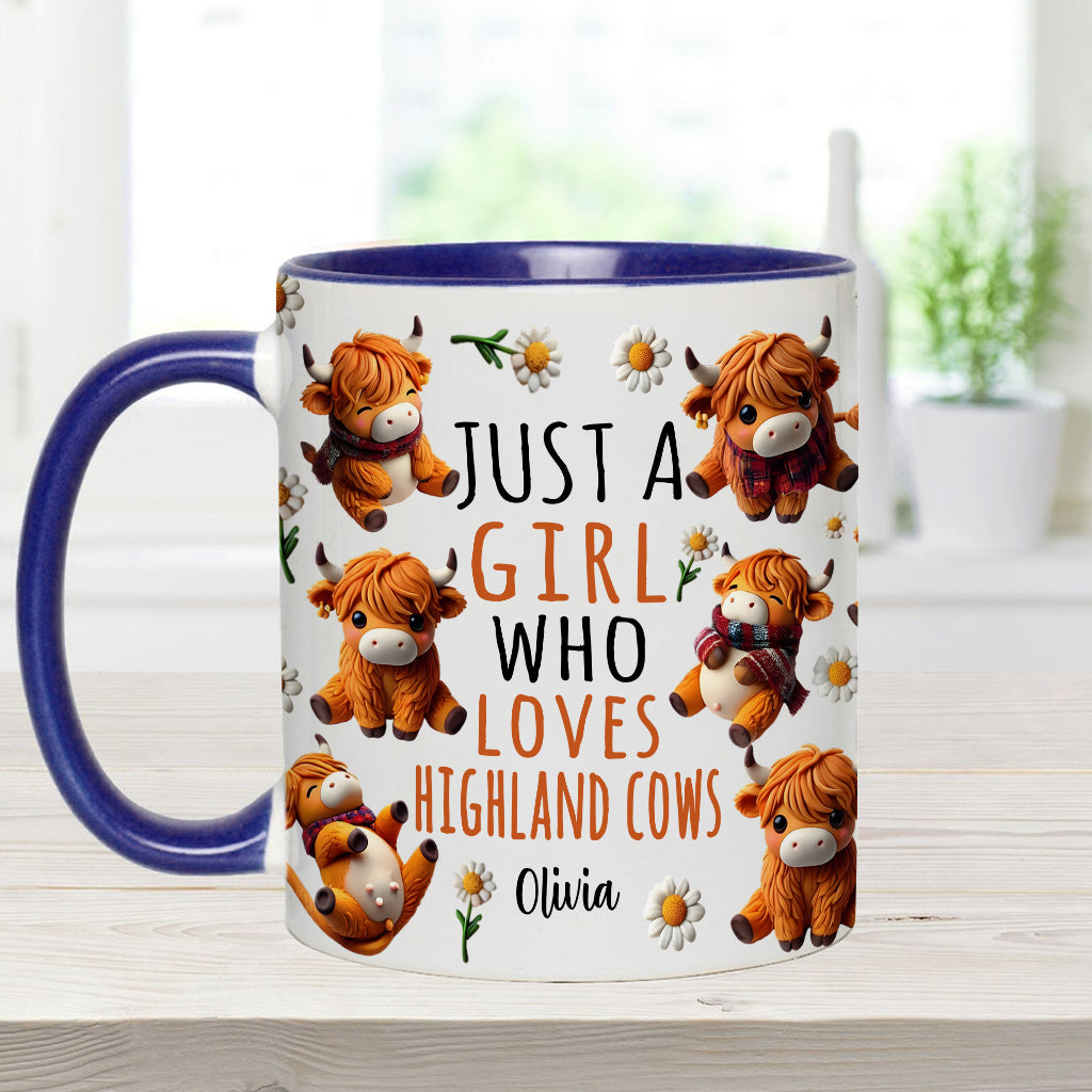 Une fille qui aime les vaches des Highlands - Mug personnalisé avec motif vache des Highlands