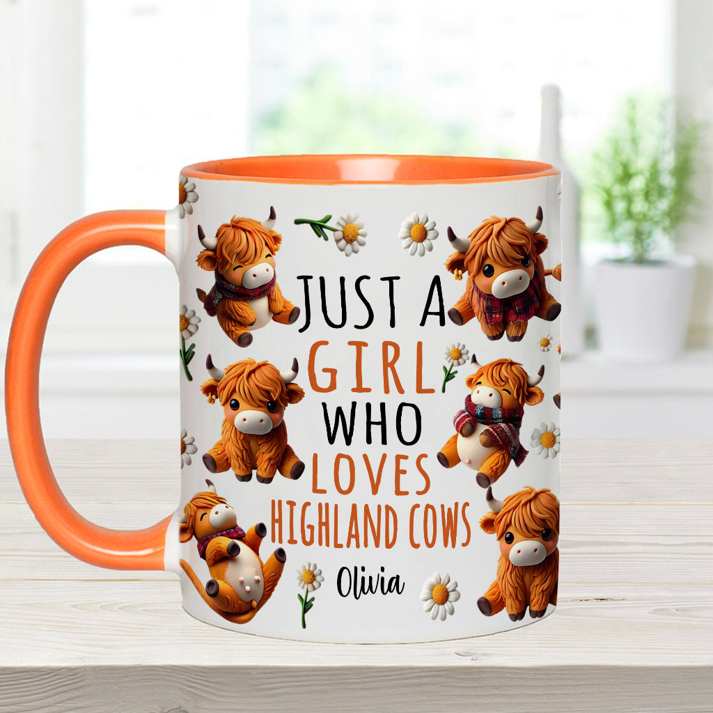 Une fille qui aime les vaches des Highlands - Mug personnalisé avec motif vache des Highlands