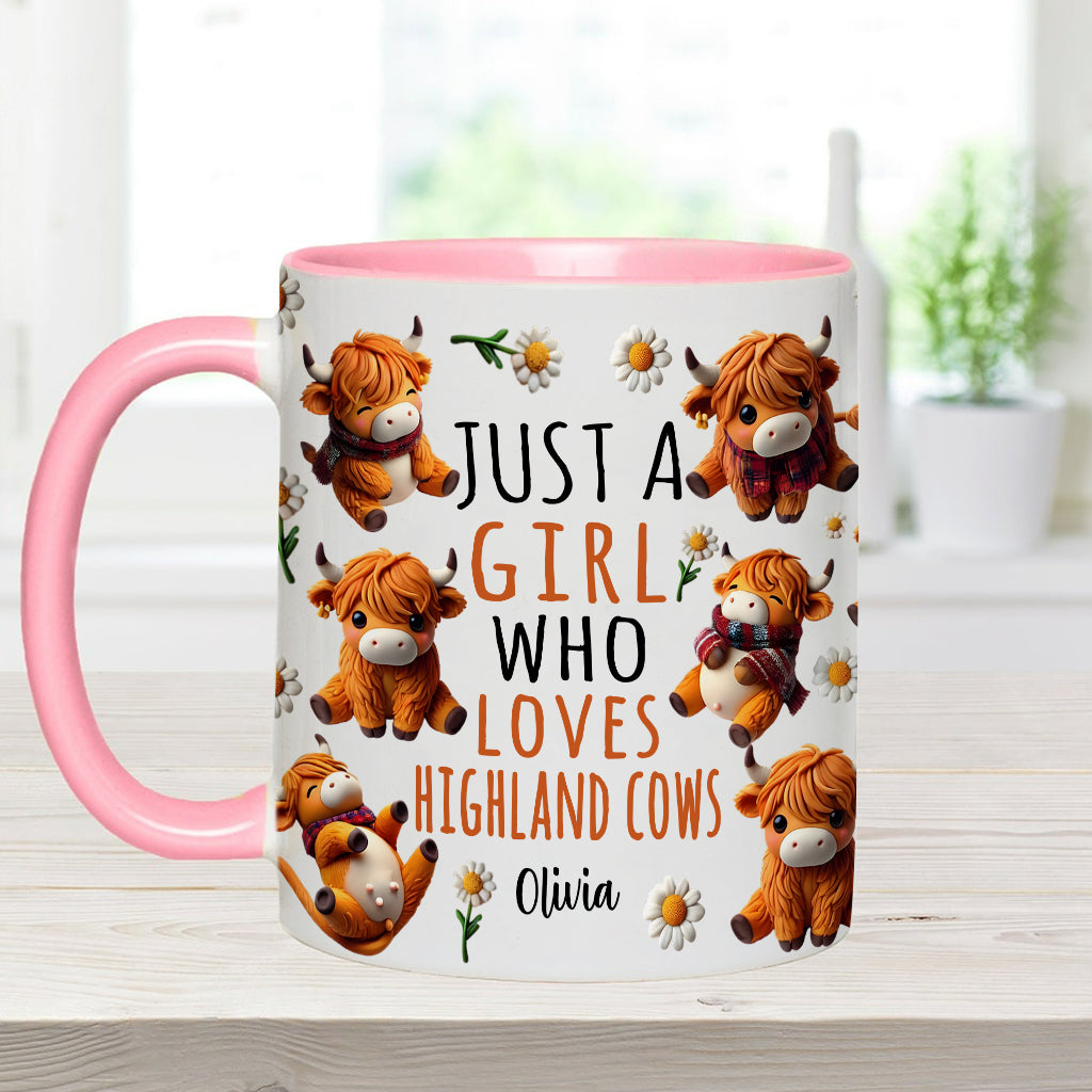 Une fille qui aime les vaches des Highlands - Mug personnalisé avec motif vache des Highlands