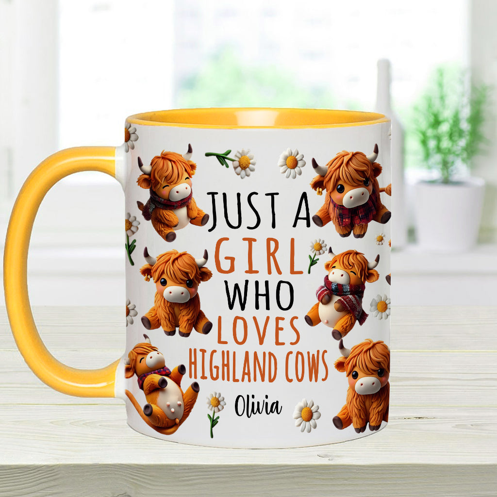 Une fille qui aime les vaches des Highlands - Mug personnalisé avec motif vache des Highlands
