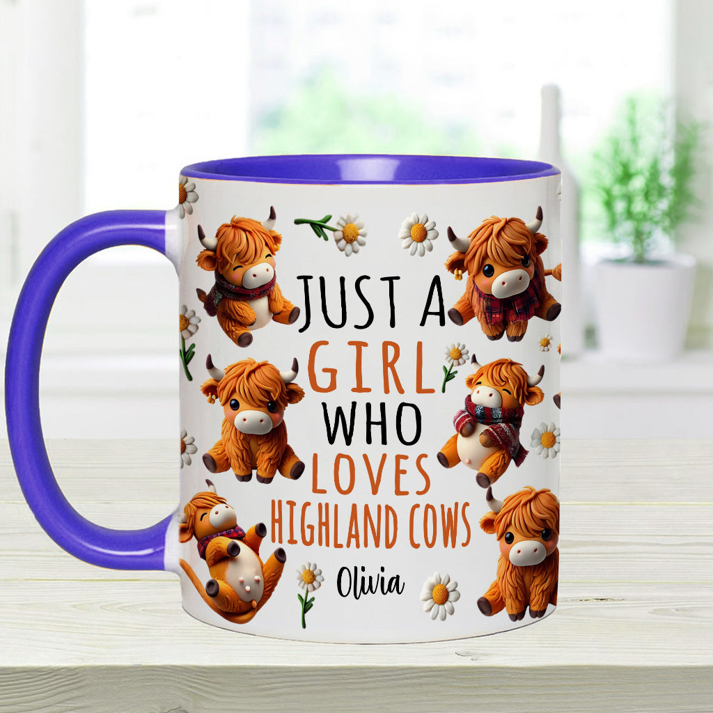 Une fille qui aime les vaches des Highlands - Mug personnalisé avec motif vache des Highlands