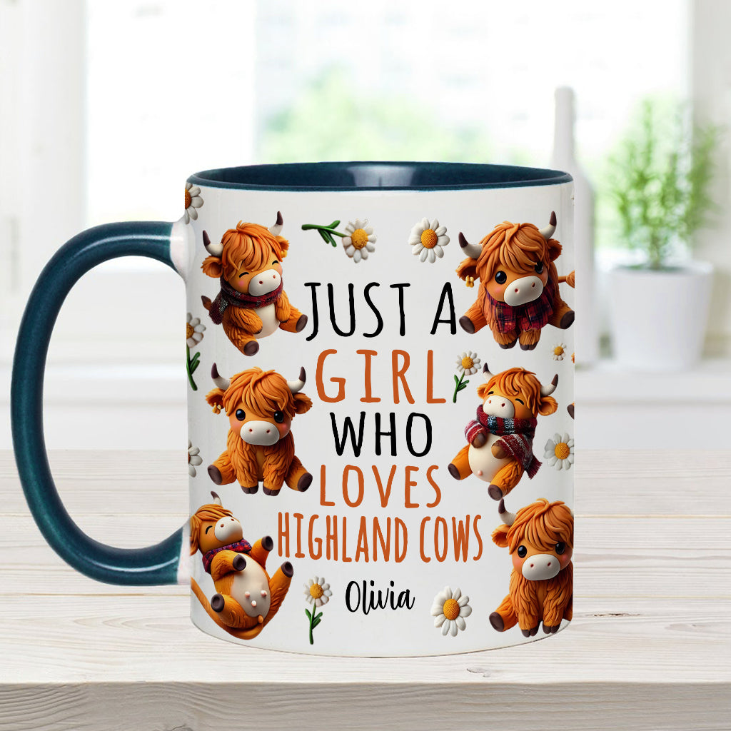 Une fille qui aime les vaches des Highlands - Mug personnalisé avec motif vache des Highlands