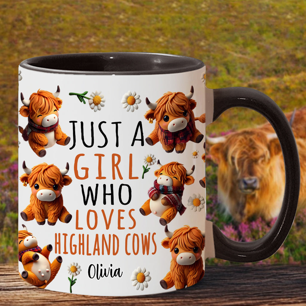 Une fille qui aime les vaches des Highlands - Mug personnalisé avec motif vache des Highlands