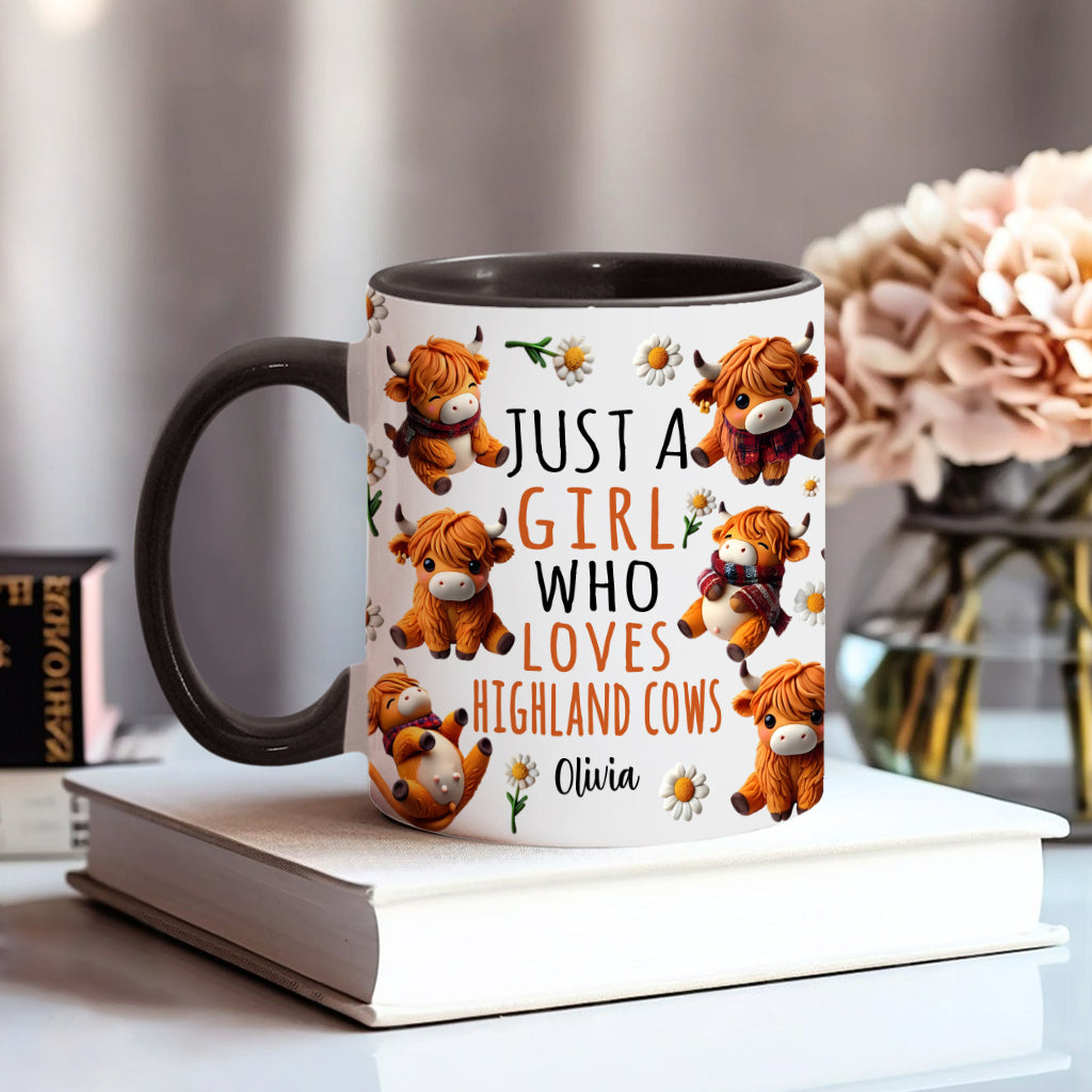 Une fille qui aime les vaches des Highlands - Mug personnalisé avec motif vache des Highlands