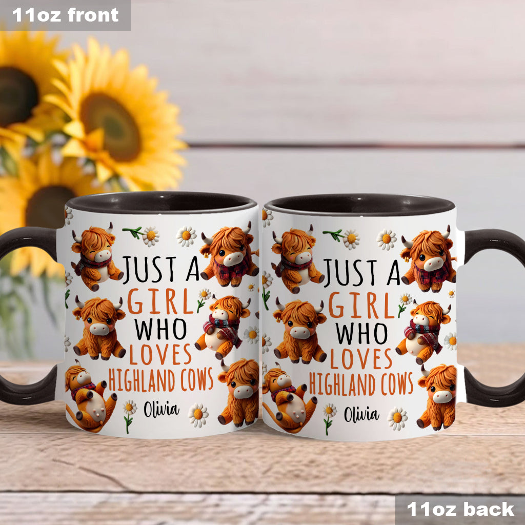 Une fille qui aime les vaches des Highlands - Mug personnalisé avec motif vache des Highlands