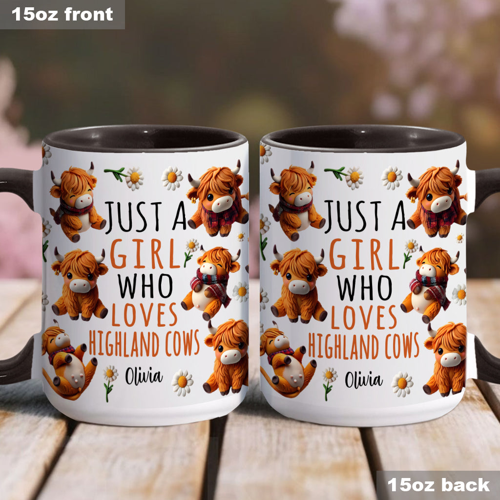 Une fille qui aime les vaches des Highlands - Mug personnalisé avec motif vache des Highlands
