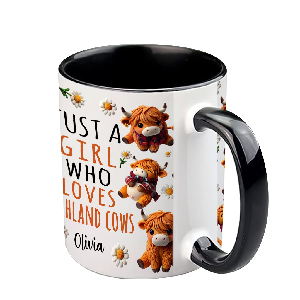 Une fille qui aime les vaches des Highlands - Mug personnalisé avec motif vache des Highlands
