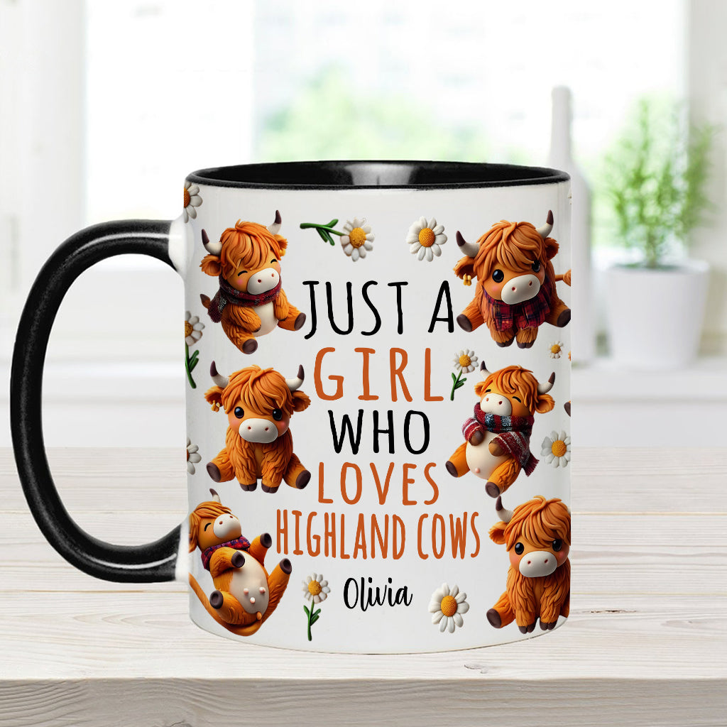 Une fille qui aime les vaches des Highlands - Mug personnalisé avec motif vache des Highlands