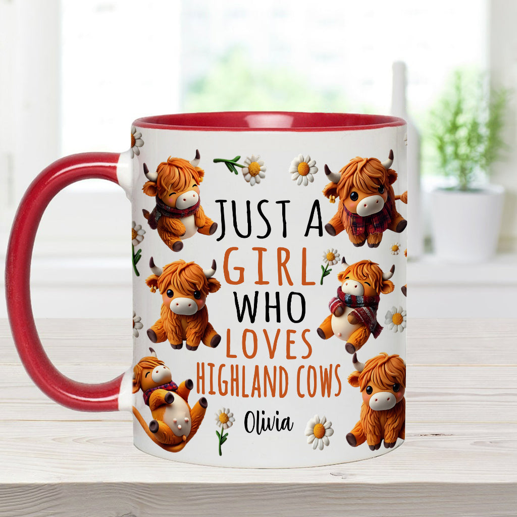 Une fille qui aime les vaches des Highlands - Mug personnalisé avec motif vache des Highlands