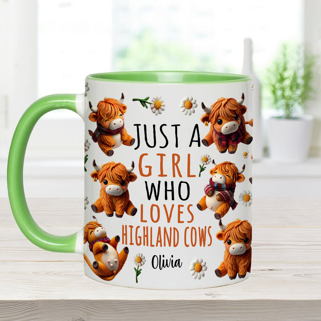 Une fille qui aime les vaches des Highlands - Mug personnalisé avec motif vache des Highlands