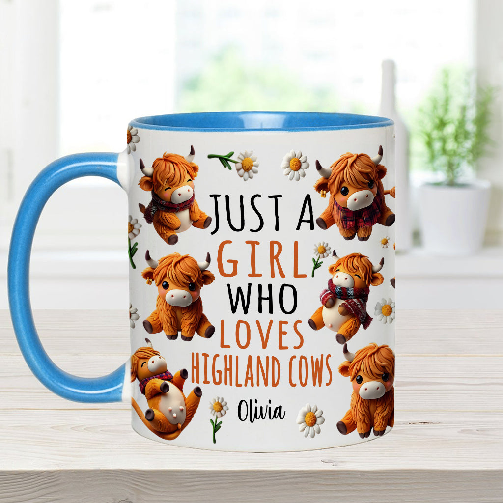 Une fille qui aime les vaches des Highlands - Mug personnalisé avec motif vache des Highlands