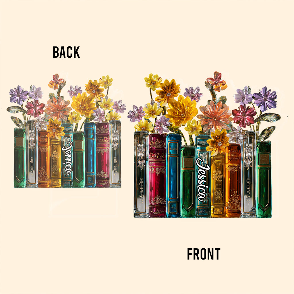 Livres et fleurs - Plaque acrylique personnalisée en forme de livre