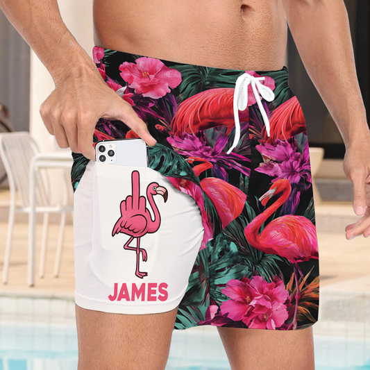 Maillot de bain homme personnalisé avec doublure, motif flamant rose tropical