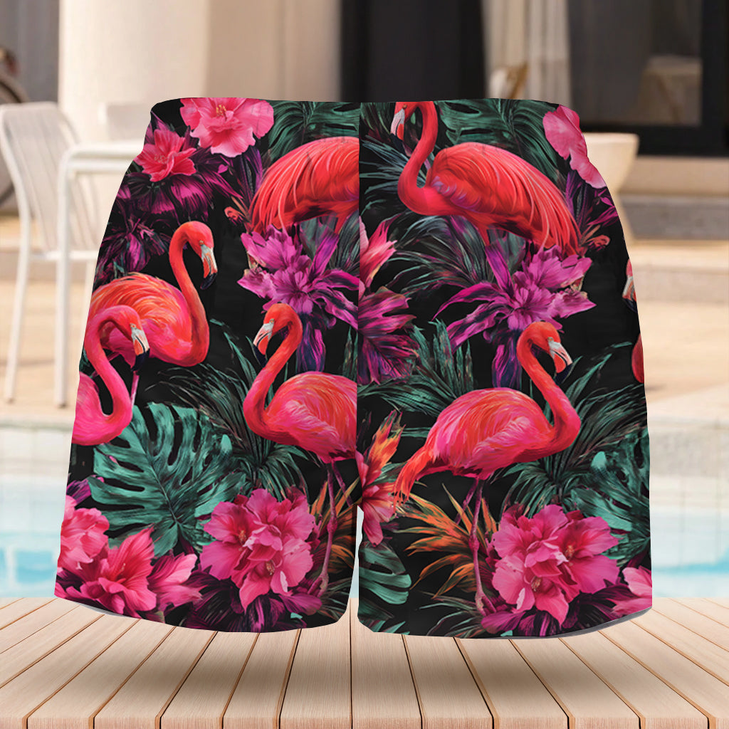 Tropical Flamingo - Personalized Flamingo Men Swim Trunks With Liner
