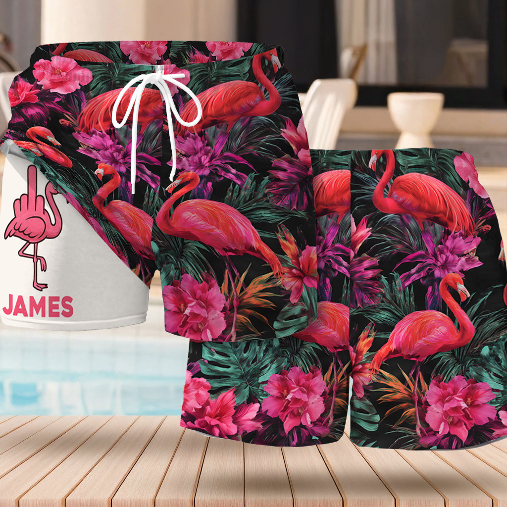 Tropical Flamingo - Personalized Flamingo Men Swim Trunks With Liner