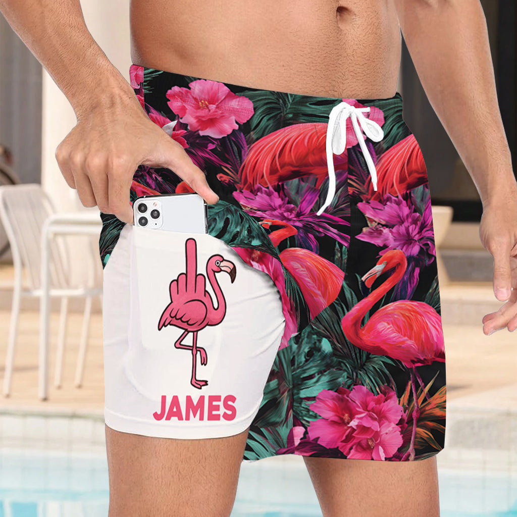Tropical Flamingo - Personalized Flamingo Men Swim Trunks With Liner