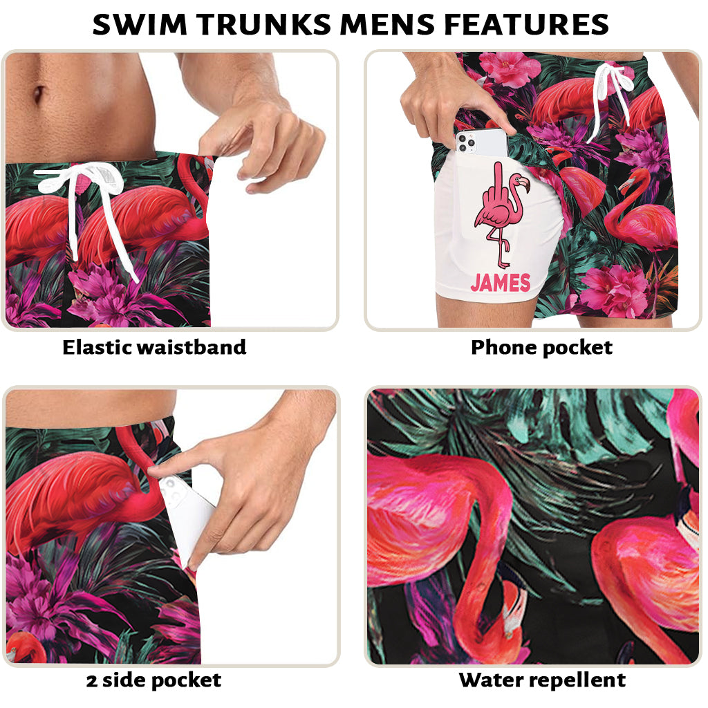 Tropical Flamingo - Personalized Flamingo Men Swim Trunks With Liner