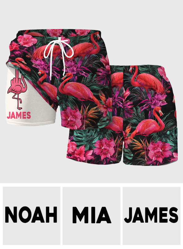Tropical Flamingo - Personalized Flamingo Men Swim Trunks With Liner