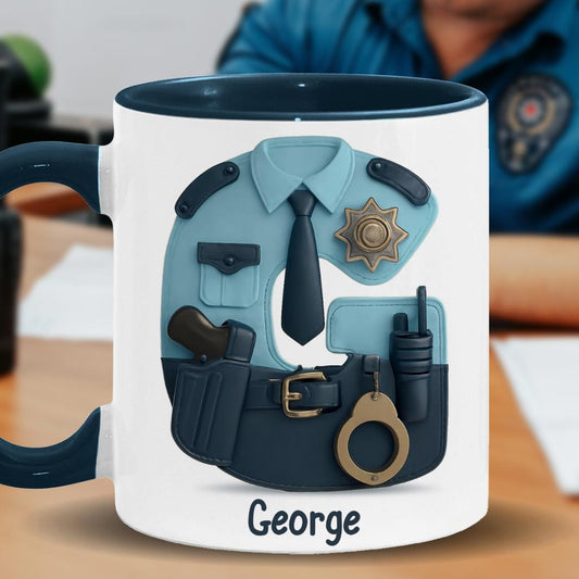 Police Custom Alphabet, Custom Initial - Personalized Police Officer Accent Mug