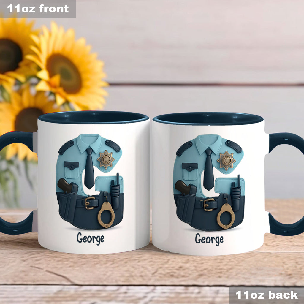 Police Custom Alphabet, Custom Initial - Personalized Police Officer Accent Mug