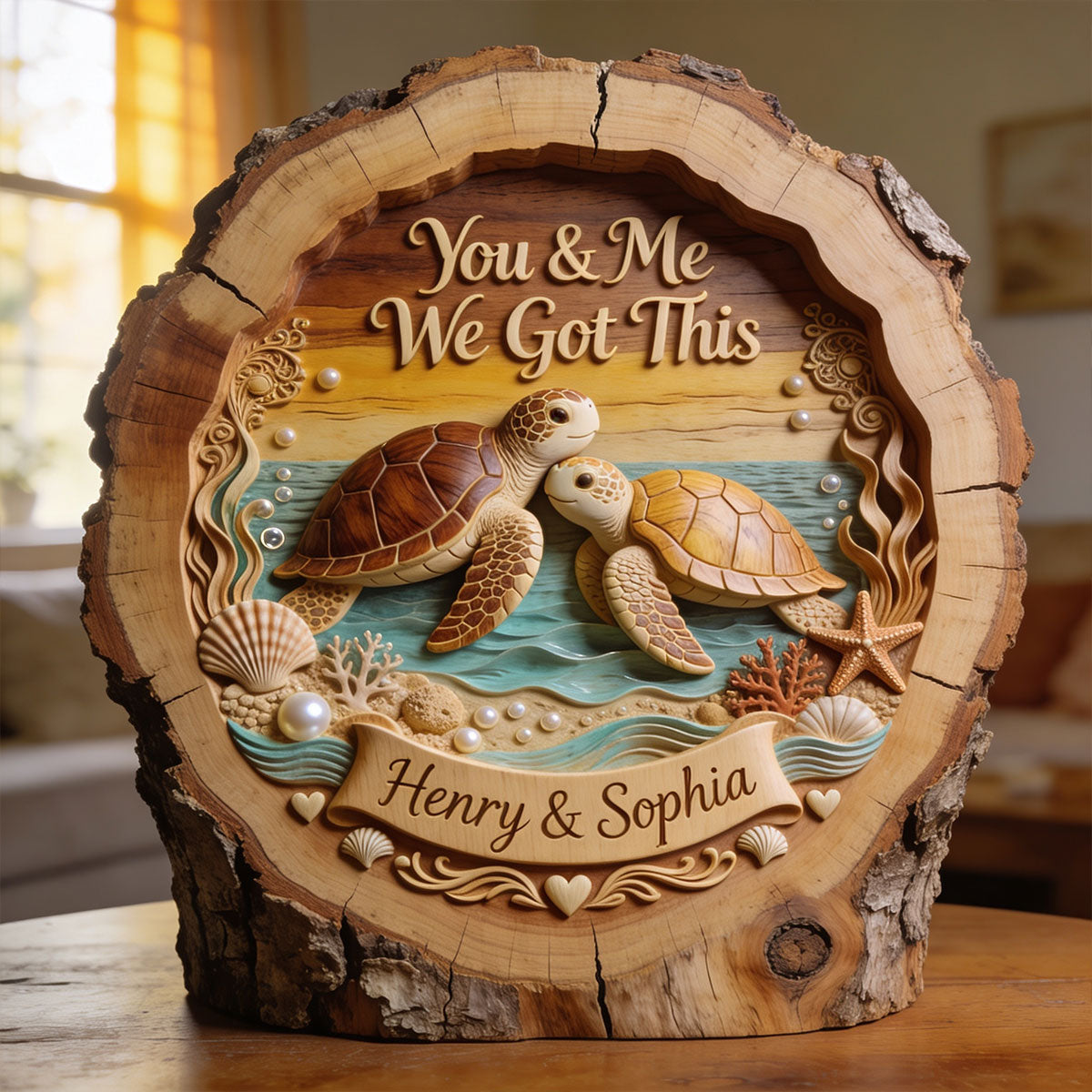 Vous & Moi, Nous avons ça - Plaque en bois personnalisée en forme de tortue à 2 couches