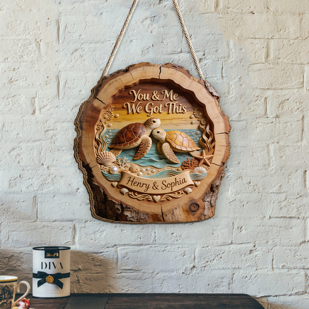 Vous & Moi, Nous avons ça - Plaque en bois personnalisée en forme de tortue à 2 couches
