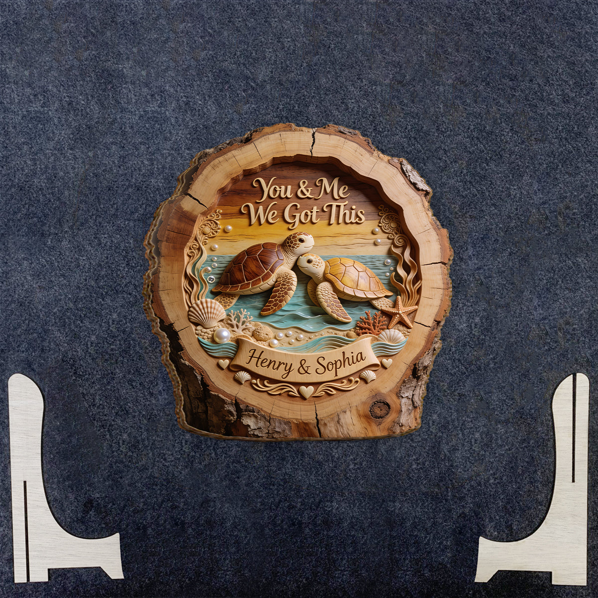 Vous & Moi, Nous avons ça - Plaque en bois personnalisée en forme de tortue à 2 couches