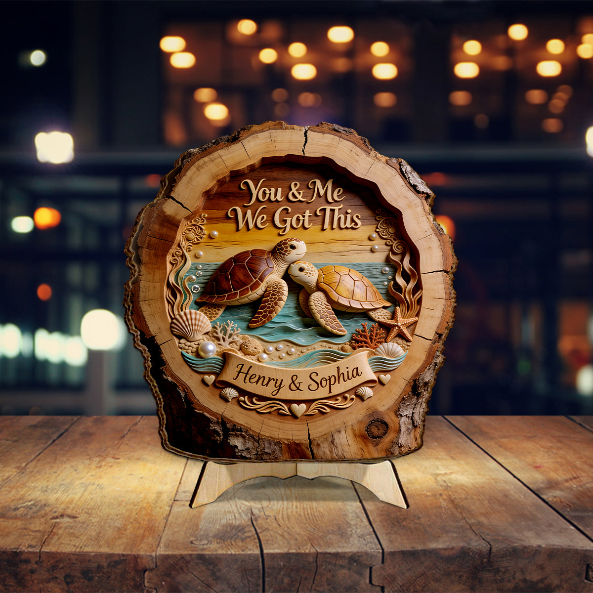 Vous & Moi, Nous avons ça - Plaque en bois personnalisée en forme de tortue à 2 couches