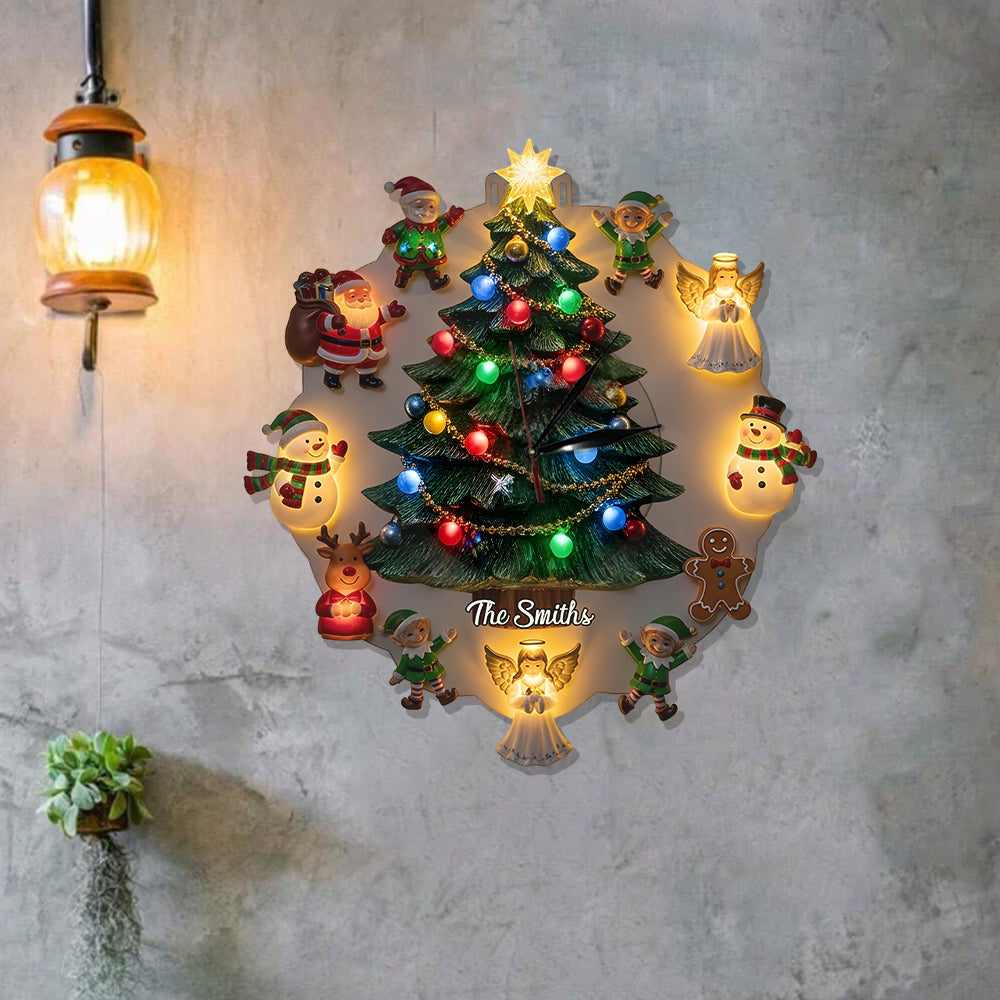 Horloge murale lumineuse LED personnalisée sur le thème de Noël - Famille