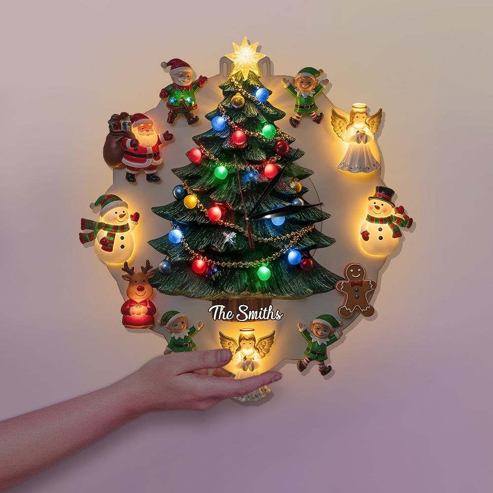 Horloge murale lumineuse LED personnalisée sur le thème de Noël - Famille