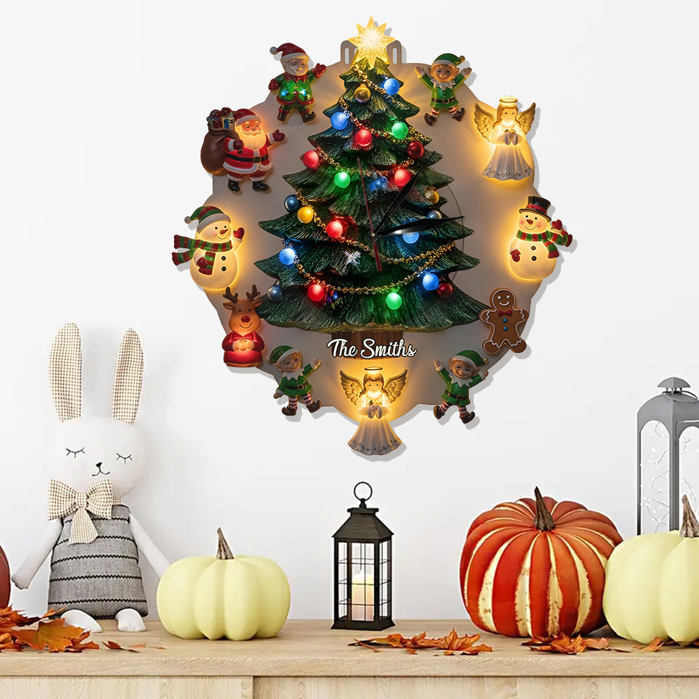 Horloge murale lumineuse LED personnalisée sur le thème de Noël - Famille