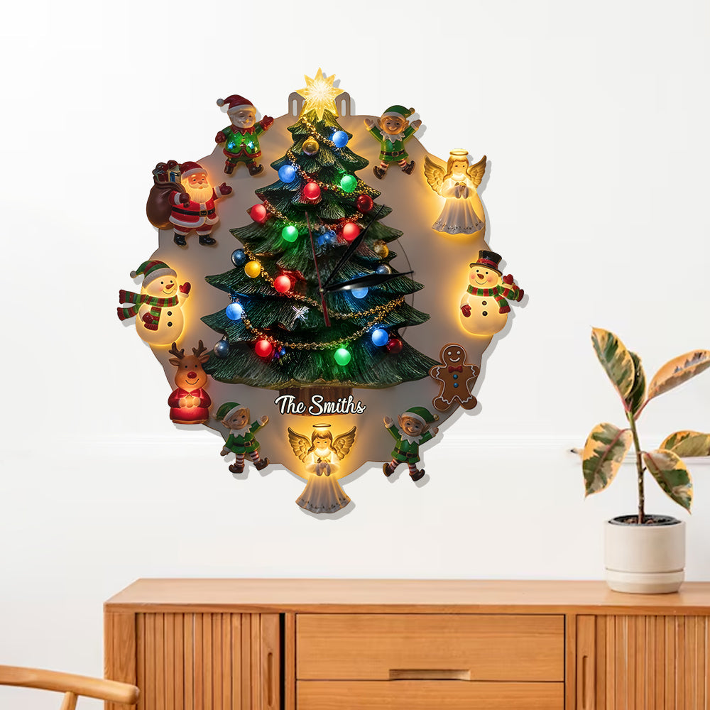 Horloge murale lumineuse LED personnalisée sur le thème de Noël - Famille