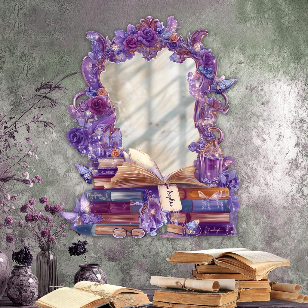 Passionné de lecture - Miroir mural personnalisé en forme de livre