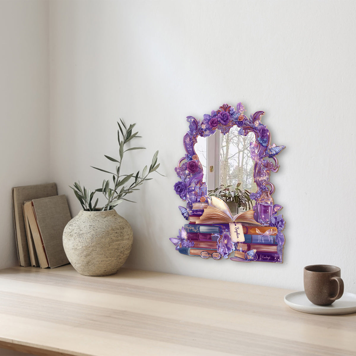 Passionné de lecture - Miroir mural personnalisé en forme de livre