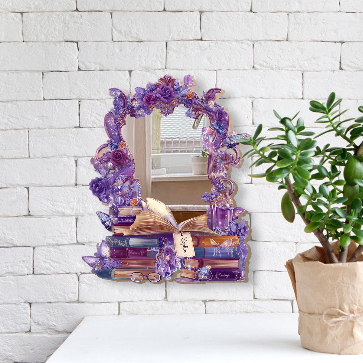 Passionné de lecture - Miroir mural personnalisé en forme de livre