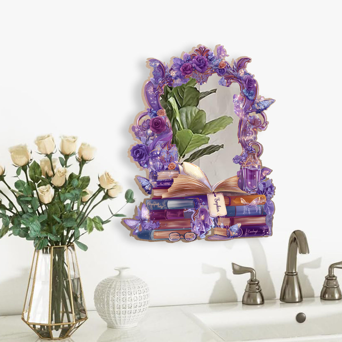 Passionné de lecture - Miroir mural personnalisé en forme de livre