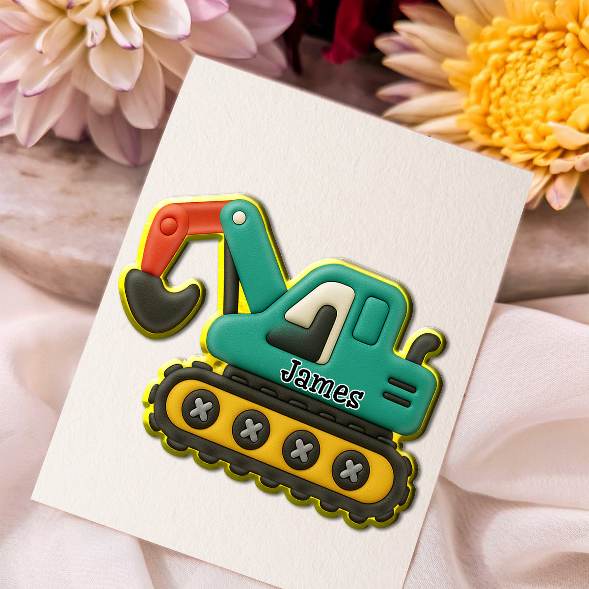 Cute Excavator - Personalized Kid Pin