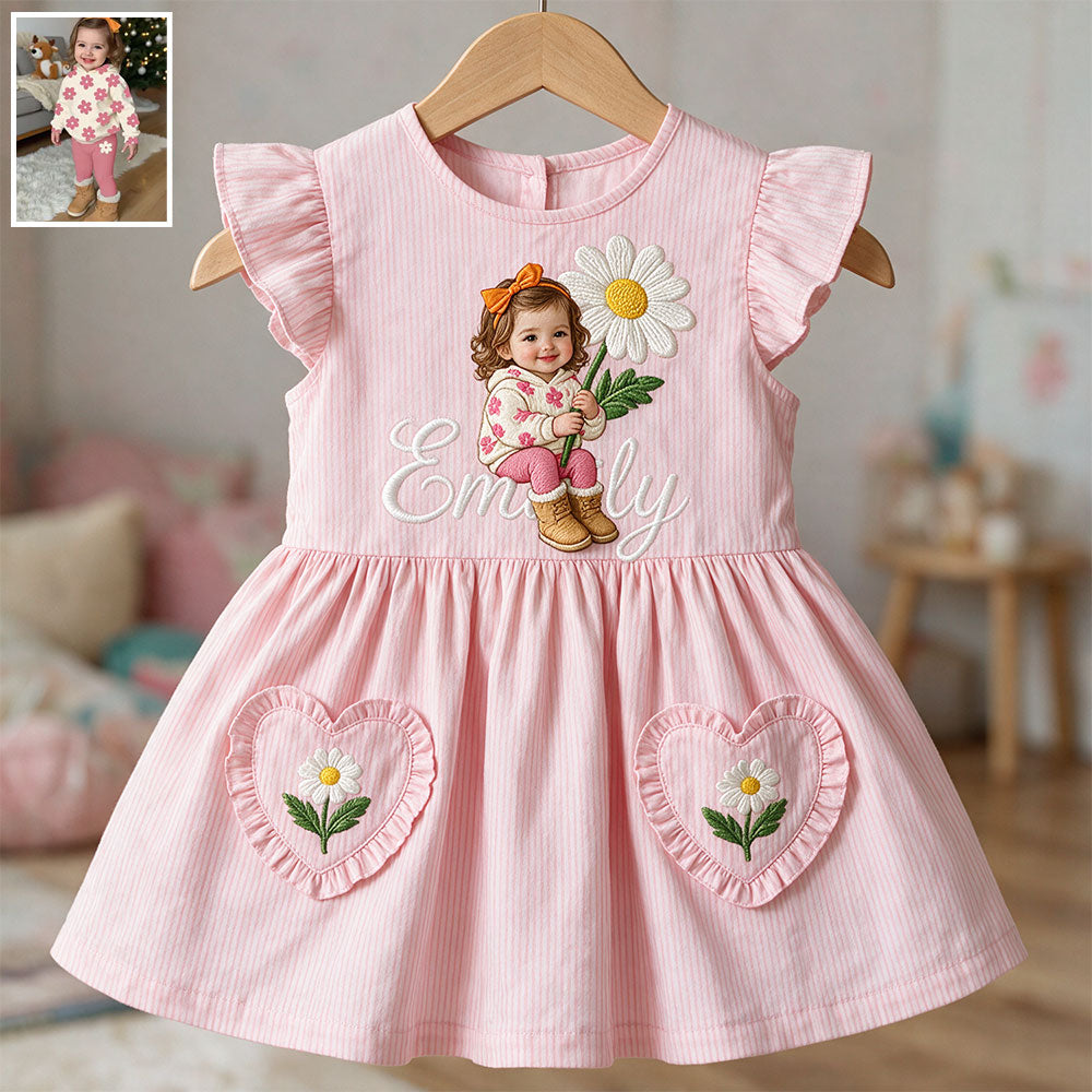 Custom Birth Month Flower Dress For Kid - Personalized Kid Kid Ruffle Sleeve Dress
