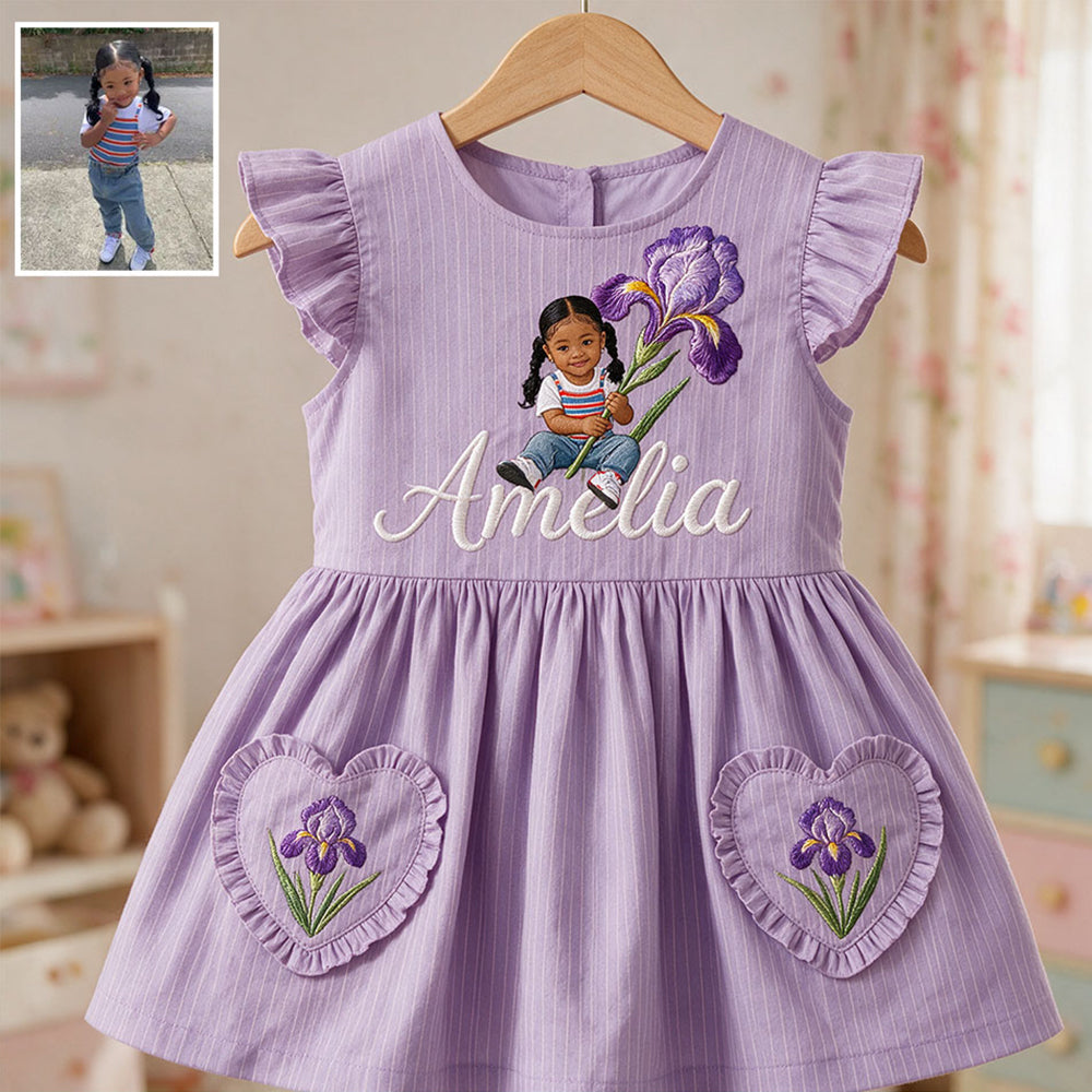 Custom Birth Month Flower Dress For Kid - Personalized Kid Kid Ruffle Sleeve Dress