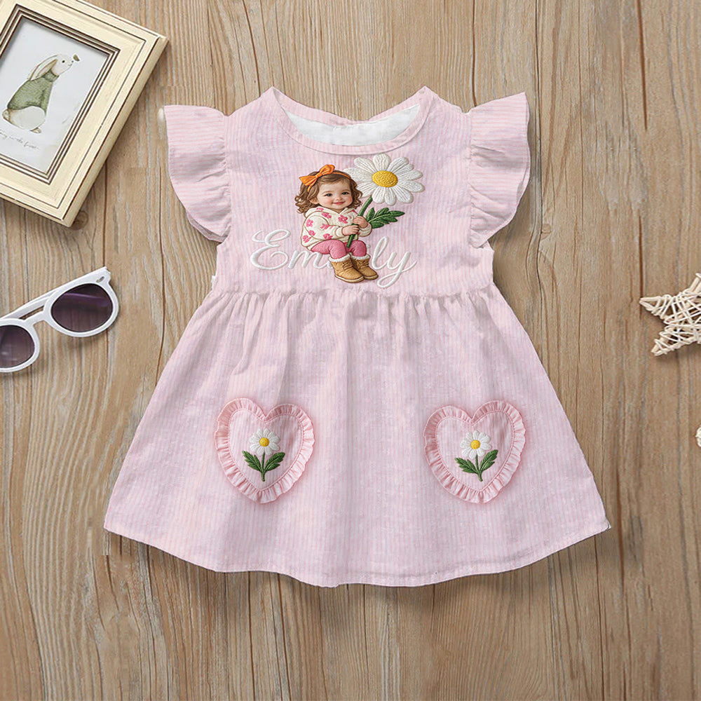 Custom Birth Month Flower Dress For Kid - Personalized Kid Kid Ruffle Sleeve Dress