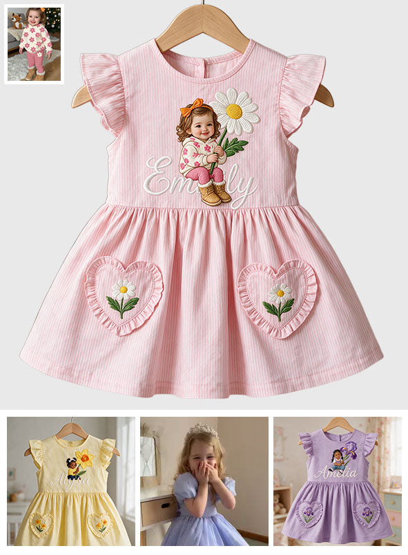 Custom Birth Month Flower Dress For Kid - Personalized Kid Kid Ruffle Sleeve Dress